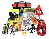 BLIKZONE Auto Roadside Assistance Car Kit Classic 81 Pc for Vehicle Emergency: Portable Air Compressor, Jumper Cables,