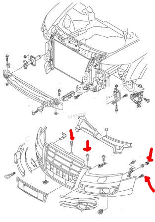 front bumper mounting scheme AUDI A6 C6